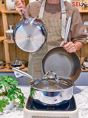 (Model New ) Chảo Sâu Lòng 7 Lớp inox316 TITANIUM SEKA 316S 22cm - 316M 24cm - 316L 26cm - Hàng Chính Hãng