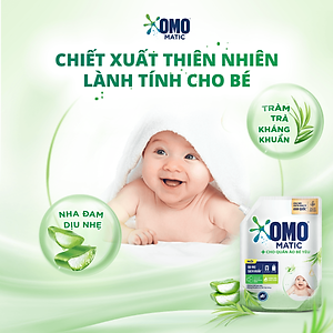 Túi Nước Giặt Omo Matic Cho Quần Áo Bé Yêu Chiết Xuất Tràm Trà Và Nha Đam Dịu Nhẹ, Sạch Khuẩn 3.6kg