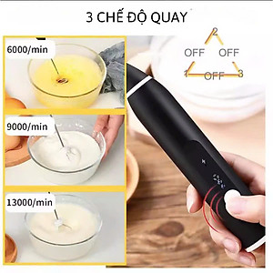 Máy Đánh Trứng, Đánh Sữa Và Tạo Bọt Cafe Cầm Tay Di Động 3 Tốc Độ Sử Dụng Pin Sạc Cao Cấp - Hàng Nhập Khẩu