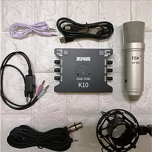Combo Bộ Míc Thu Âm Livestream Hát Karaoke Online Micro AT100 + CARD K10+ dây live MA2 Hàng nhập khẩu