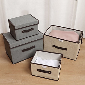 Bộ 2 hộp vải đựng đồ vải canvas siêu xinh có nắp đậy, tủ vải đựng đồ hộp cái quai xách, Hộp vải đựng đồ tiện lợi, thùng đựng quần áo đa năng gấp gọn,  hộp vải đựng vật dụng siêu bền - B2HV