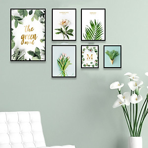 Bộ Khung Ảnh Hoa Lá Treo Tường Tặng Kèm bộ ảnh như hình mẫu, đinh treo tranh và sơ đồ treo PGC230