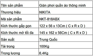 Giàn phơi, kệ phơi đồ Inox xếp gọn có bánh xe - Chính hãng NIKITA 818ABX