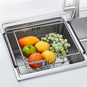 Chậu rửa bát inox304 bán nguyệt 5li chống xước 7546 Valenza, vòi rửa bát rút dây nóng lạnh 01, bộ xả 18cm, khay inox, rổ inox lỗ, bình rửa bát, rửa ly cốc
