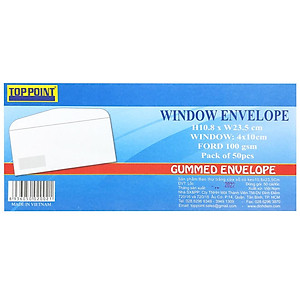 Bao Thư Toppoint Trắng Cửa Sổ Có Keo 10.8 x 23.5 cm (50 Cái/Lốc)