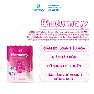 Thực phẩm bổ sung lợi khuẩn đường ruột, giảm rối loạn tiêu hóa, táo bón do loạn khuẩn đường ruột cho bé BIOTUMMY | Kentek Pharma | Gói 3g, Hộp 30 gói