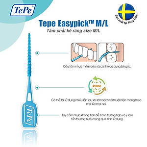 Tăm Chải Kẽ Răng TePe EasyPick Xanh M/L – Silicone Mềm, Làm Sạch Kẽ Răng (12 Cây) - Nhập Khẩu Thuỵ Điển