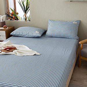 Bộ Ga Gối Cotton Tici Kẻ LIDACO Cao Cấp - Caro Xanh