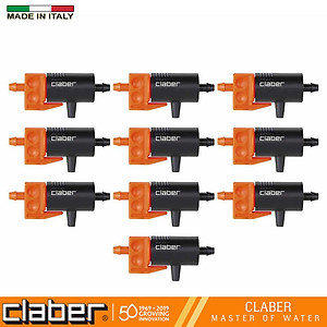 Đầu Tưới Nhỏ Giọt Liền Trục Claber 91217, điều chỉnh được lưu lượng 0-6l/h, bịch 10 cái, kết nối ống 4-6mm