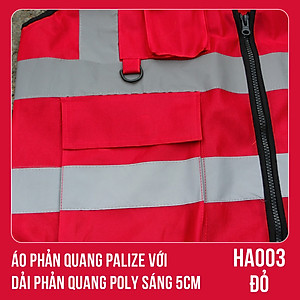 Áo phản quang Palize với dải Phản quang Poly sáng 5cm màu ĐỎ - Mã HA003