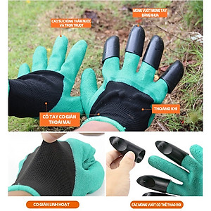 Găng tay làm vườn có móng vuốt để cào ,bới đất ,chăm sóc cây , chống thấm nước , bảo vệ tay khỏi đất bẩn ,các hóa chất từ phân bón , thuốc trừ sâu , diệt cỏ  tránh  tổn thương do va chạm với vật sắc nhọn , cành cây, co giãn đàn hồi tốt , dễ vệ sinh