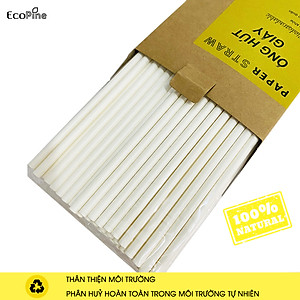 Hộp 200 ống hút giấy phi 6mm màu trắng ECOPINE - Dùng cho cafe, nước ngọt, nước ép