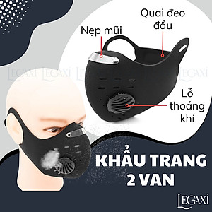 Khẩu Trang Thể Thao 2 Van Lớp Lọc Than Hoạt Tính Đa Năng Ngăn Bụi Đi Phượt Nam Nữ Unisex Legaxi