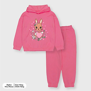 Bộ thu đông bé gái Bigfox Miss Meow size đại, bộ nỉ bé gái chất liệu nỉ bông in thỏ xinh xắn size trẻ em 3,4,5…11 tuổi