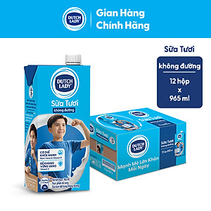 Thùng 12 Hộp Sữa Tươi Tiệt Trùng Dutch Lady Cô Gái Hà Lan Không Đường (12 X 965ML)