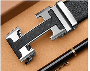 Thắt lưng nam chữ H da bò nguyên chất mặt khóa tự động hợp kim cao cấp