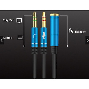 Dây Audio chuyển tai nghe 3.5mm đầu cái sang 2 đầu Mic và Tai nghe đầu đực mạ vàng dài 20CM - Hàng Nhập Khẩu