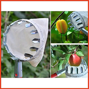 Vợt hái trái cây trên cao 16cm đa năng kèm túi vải - dụng cụ hái hoa quả kim loại siêu bền đẹp