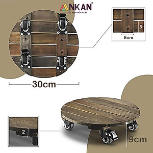 Đế Lót Chậu Cây Có Bánh Xe Cao Cấp ANKAN Hình Tròn Màu Xám Đen R30Cm Tải trọng 150 Kg Gỗ Tràm Bông