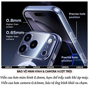 ốp lưng chống sốc sạc từ tính nam châm màng bảo vệ viền camera trong suốt cho iPhone 17 Pro Max / 17 Air / iP 17 Pro / 17 hiệu Likgus Lin Camshield Magnetic N52 - Chống sốc 2m, túi khí ẩn 4 góc, chống va đập, độ trong full HD - Hàng nhập khẩu