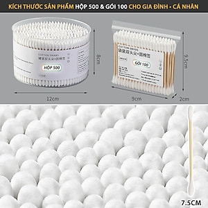 Gói 100 Tăm Bông Ngoáy Tai Thân Gỗ Tre 2 Đầu Tròn Vệ Sinh Tai Tiện Lợi