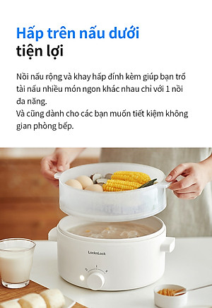 Nồi điện đa năng Bianco LocknLock EJP134IVY (5 lít), EJP124IVY (3 lít), Hàng Chính Hãng, Nấu nhanh, Phủ men sứ - JoyMall