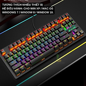 Bàn phím cơ máy tính ZIYOULANG K2 - Bàn phím gaming công thái học cơ blue switch 87 phím Led RGB chế độ đổi màu đẹp - Hàng nhập khẩu