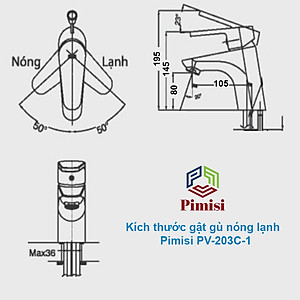 Vòi Lavabo Nóng Lạnh Pimisi PV-203C-1 Đồng Thau Mạ Xi Sáng Bóng, Dùng Cho Chậu Rửa Mặt 1 Lỗ Ở Phòng Tắm - Điều Chỉnh Nước Bằng Gật Gù Gắn Trên Bồn Chậu Rửa Treo Tường Hay Chậu Mặt Bàn Đá, Với Đầy Đủ Phụ Kiện Xi Phông Và Dây Cấp Nước | Hàng Chính Hãng