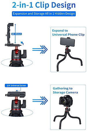 ULANZI MT-11 - HÀNG CHÍNH HÃNG - Chân Tripod bạch tuộc dành cho Máy ảnh và Điện thoại (Tích hợp ngàm kẹp cho điện thoại)