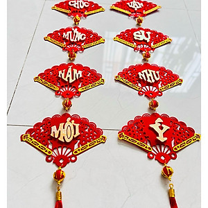 Set 2 Dây Liễn 8 Quạt Treo Trang Trí Tết Vạn Sự Như Ý - Chúc Mừng Năm Mới