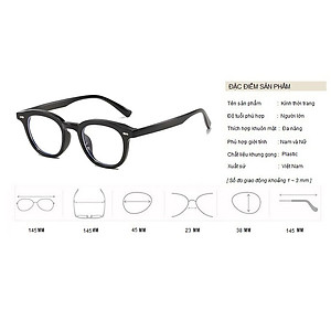 Gọng Kính Cận, Kính Giả Cận Nam Nữ Mắt Tròn Oval Nhỏ, Gọng Nhựa Dẻo TR90 Dày Dặn, Chống Ánh Sáng Xanh - BLUE LIGHT