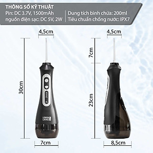 Máy tăm nước LEBENLANG cầm tay LBT1486 chống thấm IPX7, tặng kèm đầu xịt và túi vải đựng máy cao cấp - hàng chính hãng