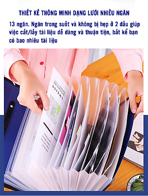 Cặp Đựng Tài Liệu Văn Phòng Phẩm NASI TL1003 nhiều ngăn khổ A4 13 ngăn phân trang tiện lợi tập file đựng lưu trữ hồ sơ văn phòng học sinh sinh viên túi đựng tài liệu nhựa PP cao cấp