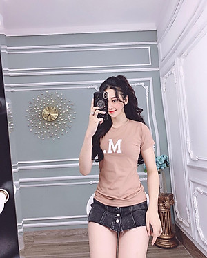 Áo thun nữ cổ tròn MXM in chữ M thun 4 chiều form ôm body cực tôn dáng từ 40-52kg ( ANU003 )