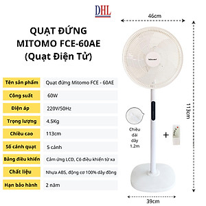 Quạt Cây Đứng Mitomo FCE-60 có điều khiễn từ xa, hẹn giờ hàng chính hãng
