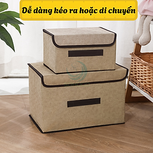 Bộ 2 Hộp vải đựng đồ có nắp tiện lợi- Thùng vải gấp gọn lưu trữ đa năng- Hộp vải đựng quần áo- Thùng chứa đồ gia đình bằng vải canvas- Hộp đựng đồ nội thất gọn gang- Hộp đựng đồ chơi/trang phục có tay cầm