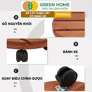 Đế Lót Chậu Cây Greenhome, R30xc8cm, Bằng Gỗ Có Bánh Xe, Thân Thiện Môi Trường, Tiện Lợi, Di Chuyển Chậu Nặng Dễ Dàng