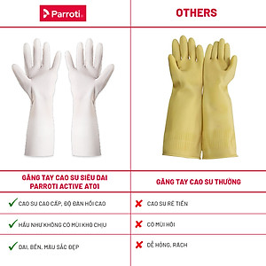 Găng tay cao su siêu dai rửa bát, bao tay cao su rửa chén, vệ sinh nhà cửa, an toàn, không mùi hôi Parroti Active AT01