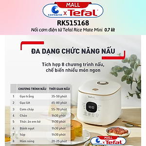 Nồi cơm điện tử Tefal Rice Mate Mini 0.7 lít RK515168 - Hàng Chính Hãng - Bảo Hành 12 Tháng - Dung tích: 0.7 lít Công suất:	350W