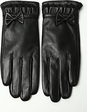 Găng tay nữ da cừu phối nơ nữ tính - BHY8714 Bao tay nữ mùa đông, lót lông, giữ ấm, cản gió, chống nước, cảm ứng điện thoại.