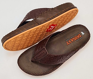  DÉP KẸP NAM DA BÒ THẬT 100% DONAVY CAO CẤP ,IN VÂN CÁ SẤU NỔI BẬT DOKB