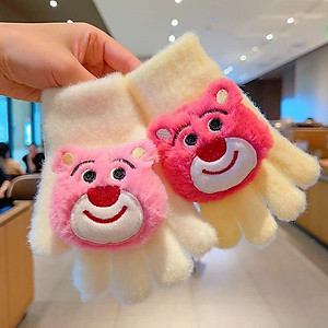 Mới găng tay lông xù kiểu hoạt hình gấu dâu tây và siêu nhân nhện đáng yêu cho bé