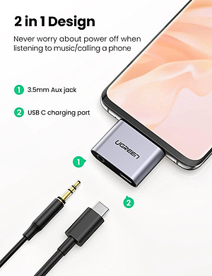 Ugreen UG70312CM193TK 2 trong 1 màu xám bộ chuyển USB type C ra 3.5mm audio và sạc nhanh cổng c chuẩn pd - HÀNG CHÍNH HÃNG