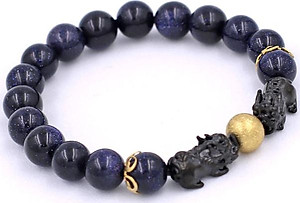 Vòng đeo tay Đá Lam Sa size 8 ly, 10 ly, 12 ly - Vòng tay Tỳ Hưu Đôi inox đen VLSTHHEV8 - hợp mệnh Thủy, mệnh Mộc