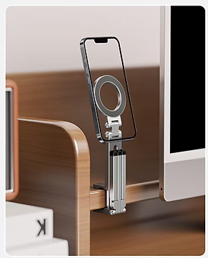 Giá đỡ kệ đỡ điện thoại từ tính gập xoay 360 độ để bàn, kẹp thành bàn, ô tô, máy bay livestream, selfile tự sướng - Hàng chính hãng