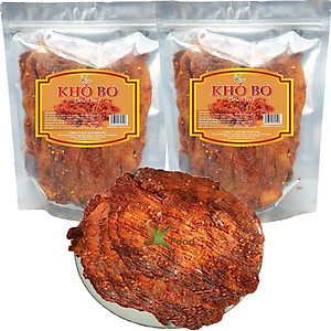 LOẠI ÍT CAY THỊT BÒ KHÔ DẠNG MIẾNG MỀM THƯƠNG HIỆU SK FOOD - TỔNG 2 BỊCH 1 KG