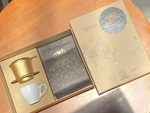 Quà Tặng Doanh Nghiệp 1 – Cà Phê 250g + Phin Nhôm + Ly Sứ – REAL BEAN COFFEE