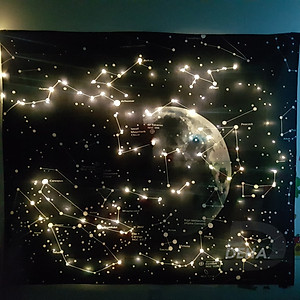 Combo bộ thảm tranh treo tường họa tiết dải ngân hà bằng vải mỏng và dây đèn led đom đóm trang trí (vải+ dây led+đinh)