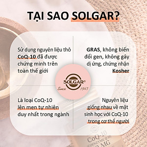 NHẬP KHẨU USA CHÍNH HÃNG - Viên uống điều hòa huyết áp, giảm nguy cơ tai biến, giảm cholesterol trong máu Solgar Vegetarian CoQ-10 60 mg