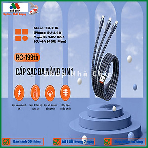 Cáp sạc đa năng 5A Remax 3in1 RC-199TH sạc nhanh siêu tốc max 40W- Hàng chính hãng